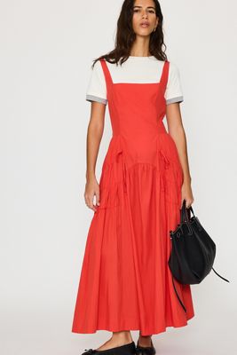 By Anthropologie Ruched Bow Midi Pinafore Dress
