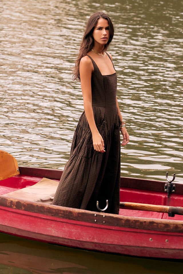 Robe chasuble midi froncée à nœud By Anthropologie #9