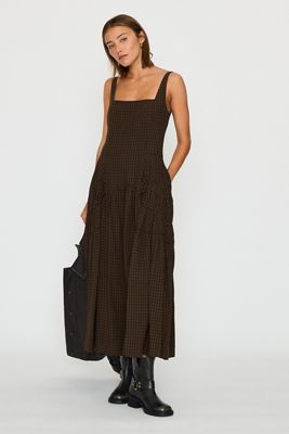 By Anthropologie Ruched Bow Midi Pinafore Dress