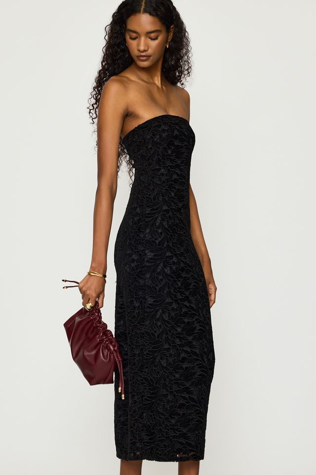 By Anthropologie Trina Velvet Embroidered Strapless Midi Dress #1