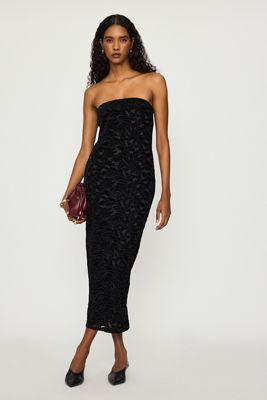 By Anthropologie Trina Velvet Embroidered Strapless Midi Dress