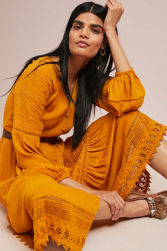 Golden Peasant Dress | Anthropologie UK