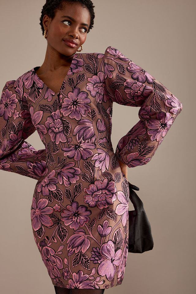 Selected Femme Paula Floral Jacquard Puff-Sleeve Mini Dress