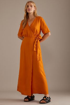 Selected Femme Allesandra Maxi Wrap Dress In Burgundy