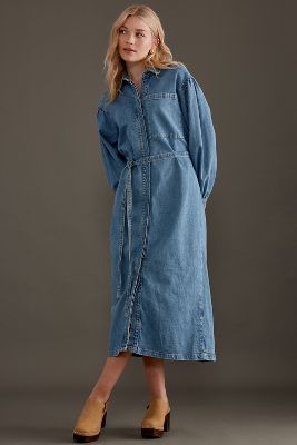 Shop Selected Femme Ellin Denim Shirt Dress In Blue