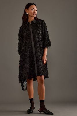 Selected Femme Myline Fluffy Mini Shirt Dress In Black