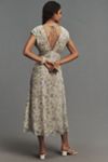 knee length dresses for ladies V-Neck Pleated Floral Midi Dress