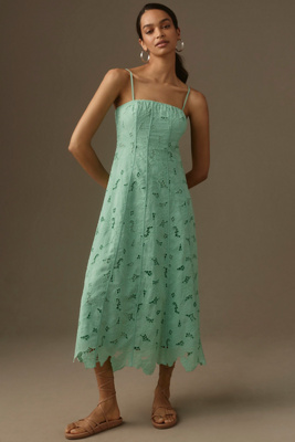 yellow lace midi dress Lace-Trimmed Midi Dress main image 1
