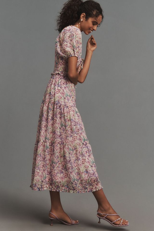 ASTR The Label Puff-Sleeve Bustier Midi Dress | Anthropologie