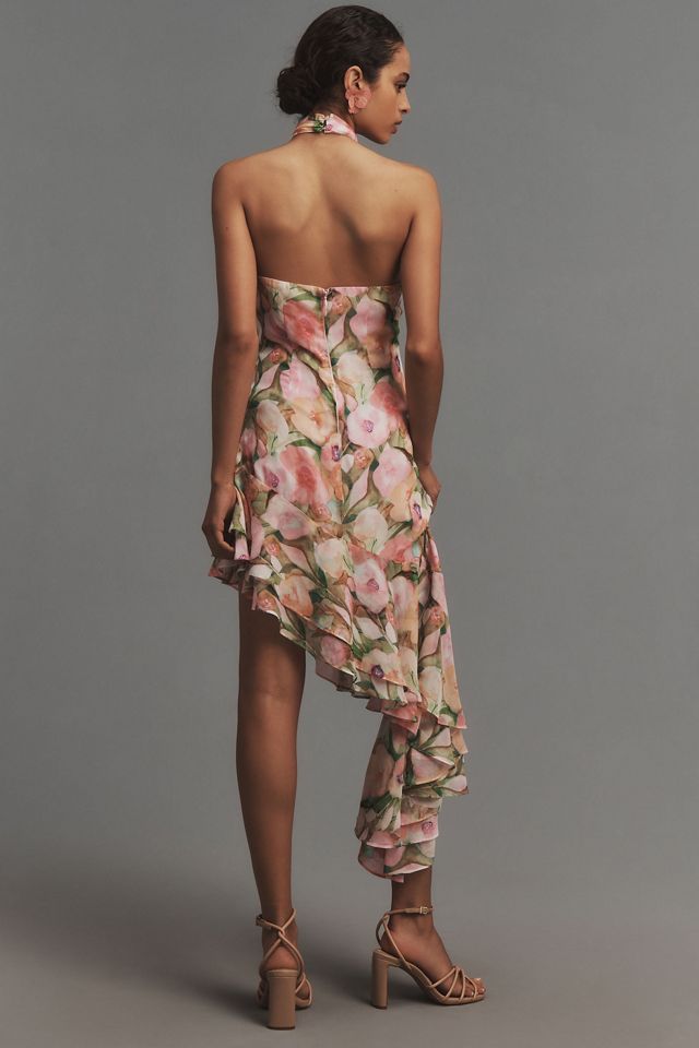 ASTR The Label Asymmetrical Halter Floral Midi Dress | Anthropologie