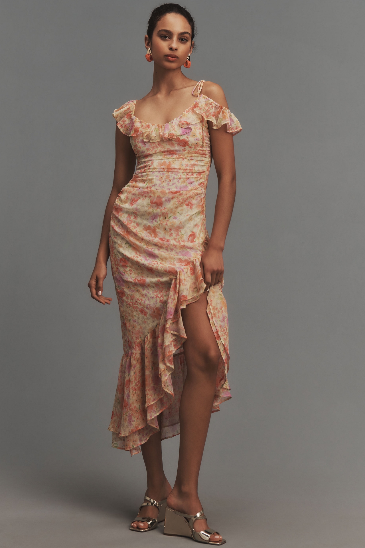 ASTR The Label Luvita Floral Ruffle Midi Dress | The Summit