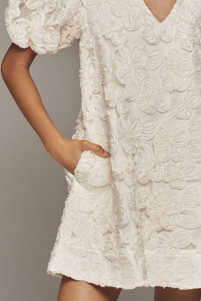 lakelyn floral embroidered mini dress Lilou French Cutwork Embroidery Ruffle-Sleeve Top in Cotton & Linen