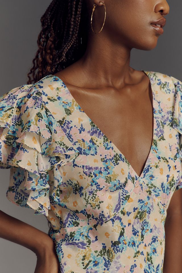 ASTR The Label Celestine Flutter-Sleeve V-Neck Midi Dress #1