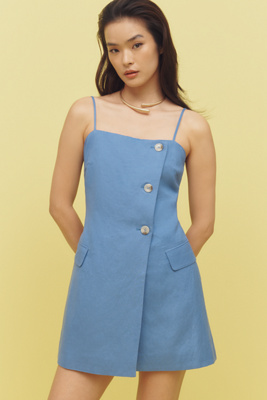 Astr Azria Button-front Wrap Dress In Blue In Blue