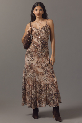 Astr Maeryn V-neck Slip Maxi Dress In Brown