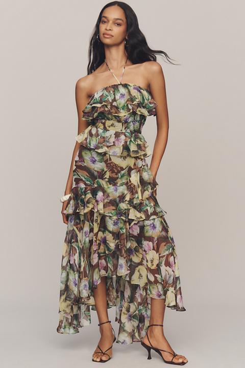 ASTR The Label Elena Halter Ruffle Midi Dress