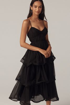 BHLDN Ella Strapless Chiffon Scarf Overlay Midi Dress