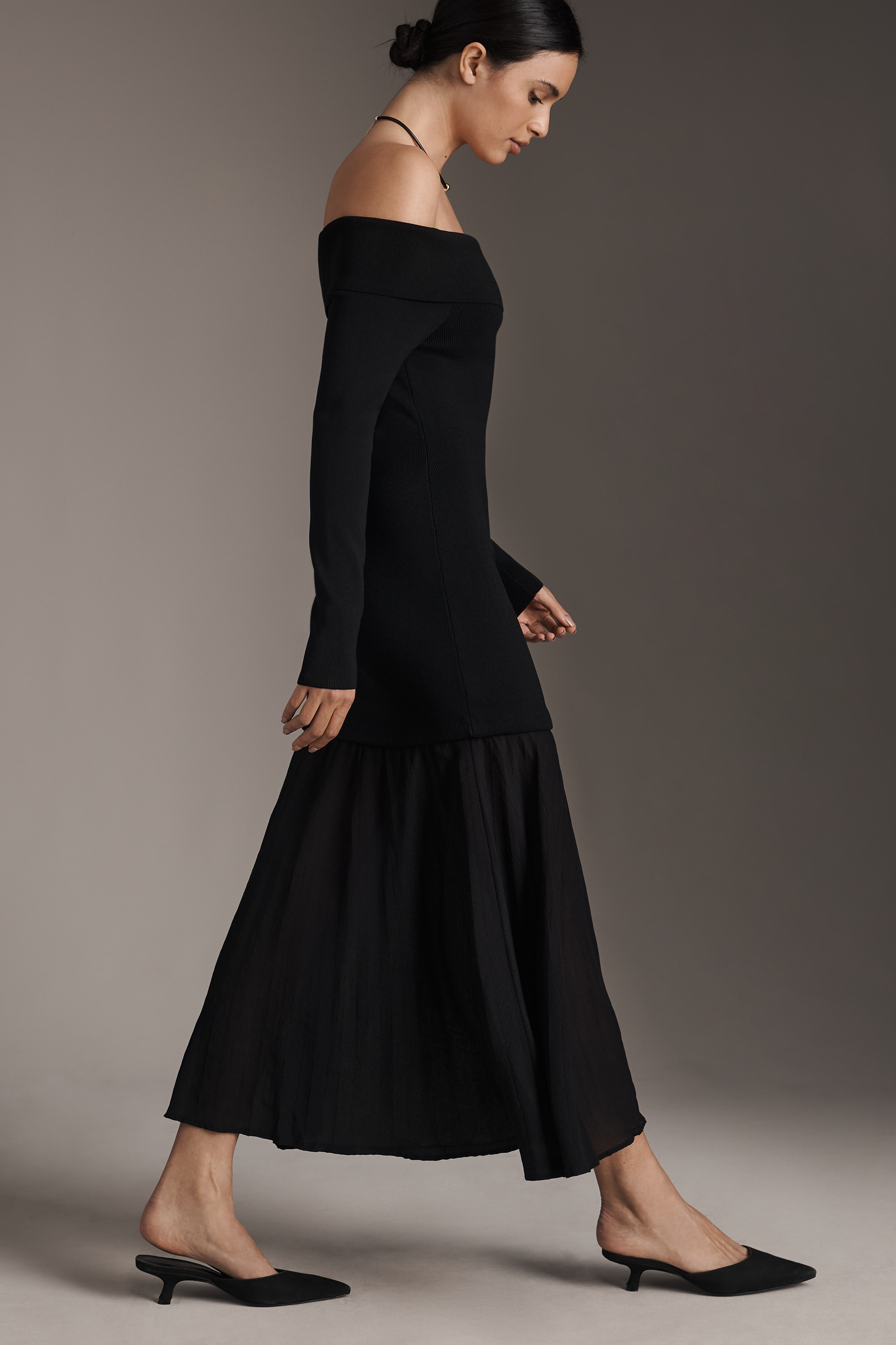 Lydia Off-Shoulder Long-Sleeve Midi Dress — Image 4