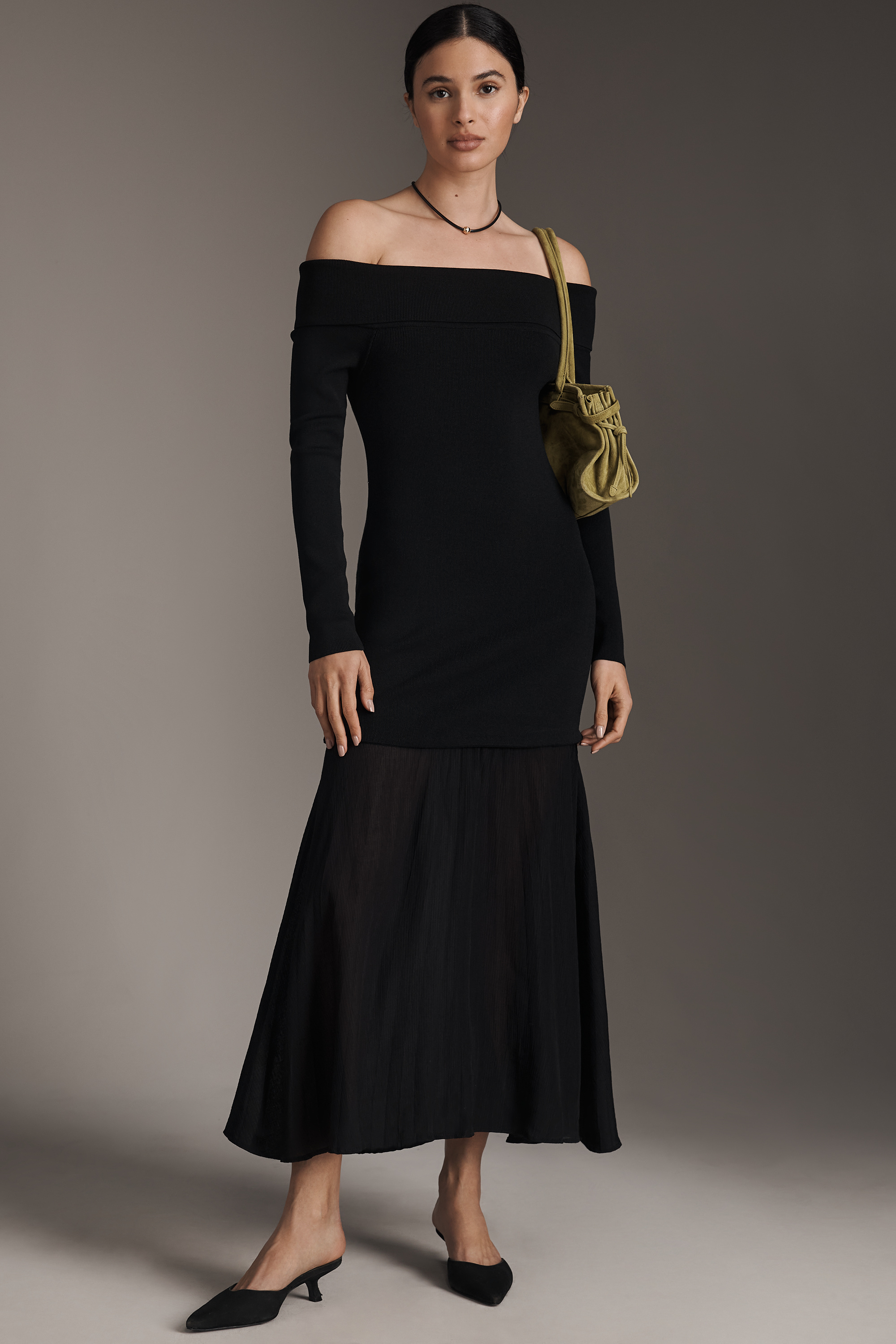 Lydia Off-Shoulder Long-Sleeve Midi Dress - Image 1