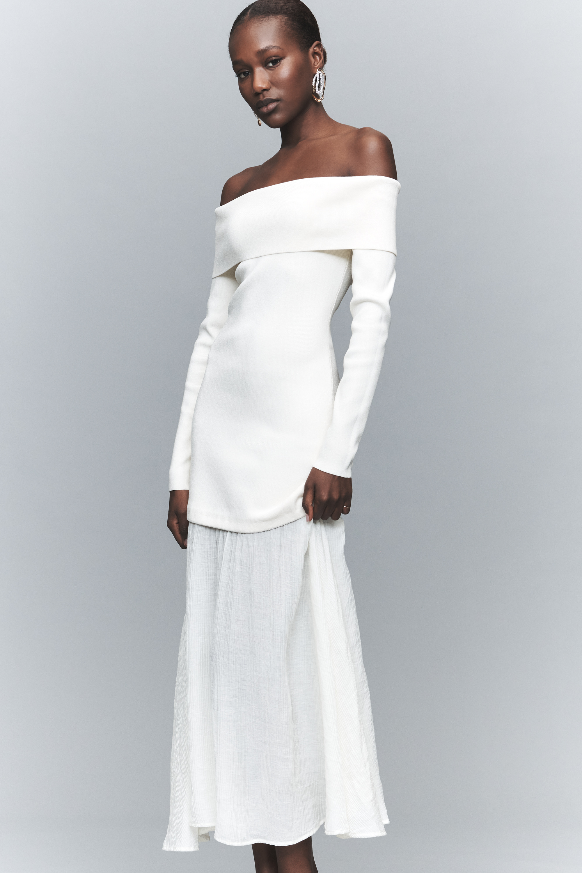 Lydia Off-Shoulder Long-Sleeve Midi Dress — Image 5