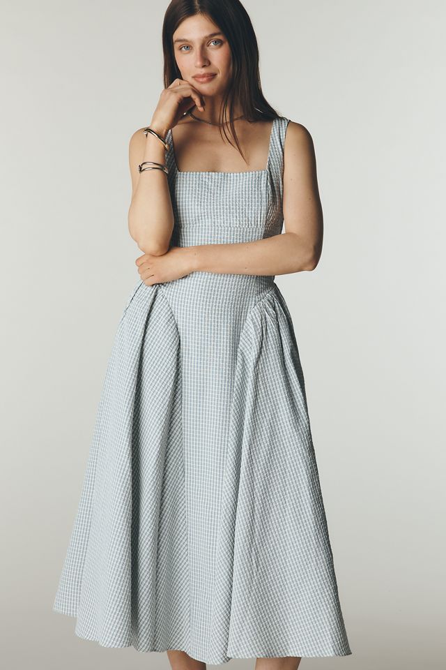 ASTR the Label | Vinya Plaid Bow-Back Midi Dress in Blue Plaid | Size XL