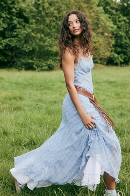 anthropologie blue heart dress Light Blue Denim Mini Collared Bib Dress | Purple Door
