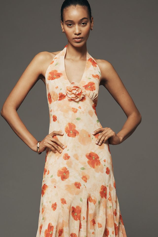 strapless open back dress Floral Daydream Cut Out Midi Dress in Orange M / Orange