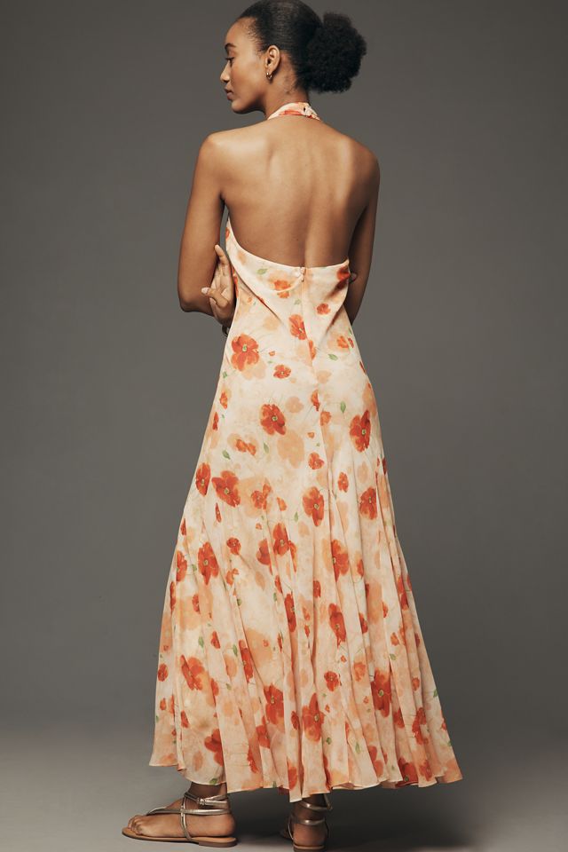 strapless open back dress Wilder Pleated Floral Maxi Dress
