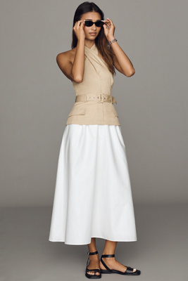 ASTR The Label Aleda Twofer Halter Belted Midi Dress