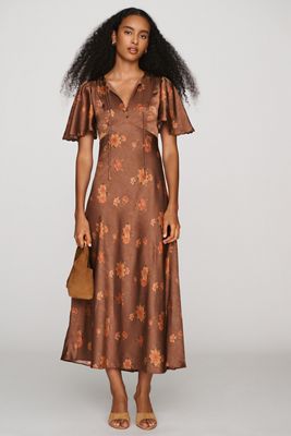 ASTR The Label Short-Sleeve Satin Maxi Dress