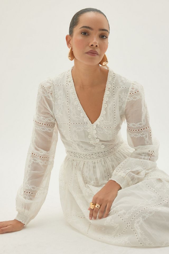 By Anthropologie Long-Sleeve Embroidered Maxi Dress