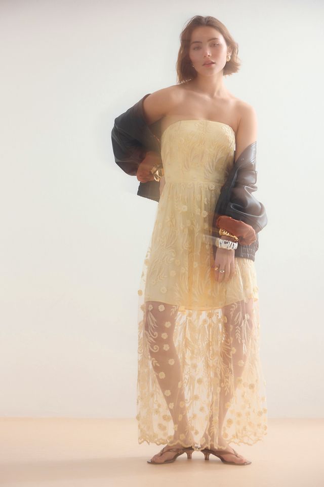 By Anthropologie Jade Bandeau Floral Embroidered Midi Dress #1