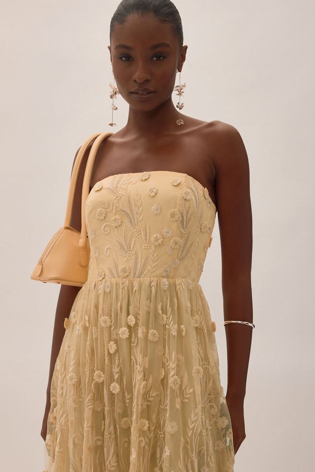 By Anthropologie Jade Bandeau Floral Embroidered Midi Dress #7