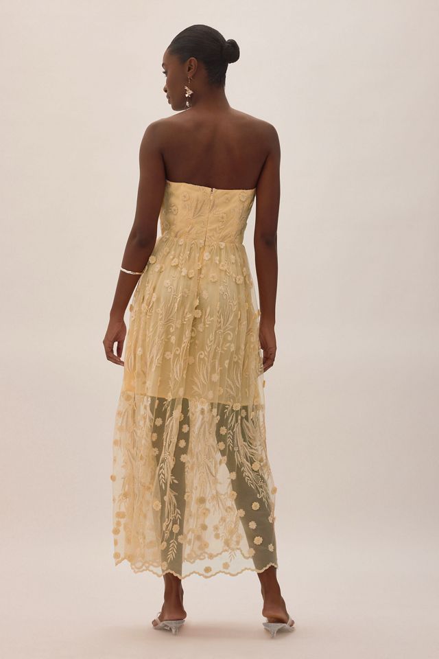 By Anthropologie Jade Bandeau Floral Embroidered Midi Dress #4