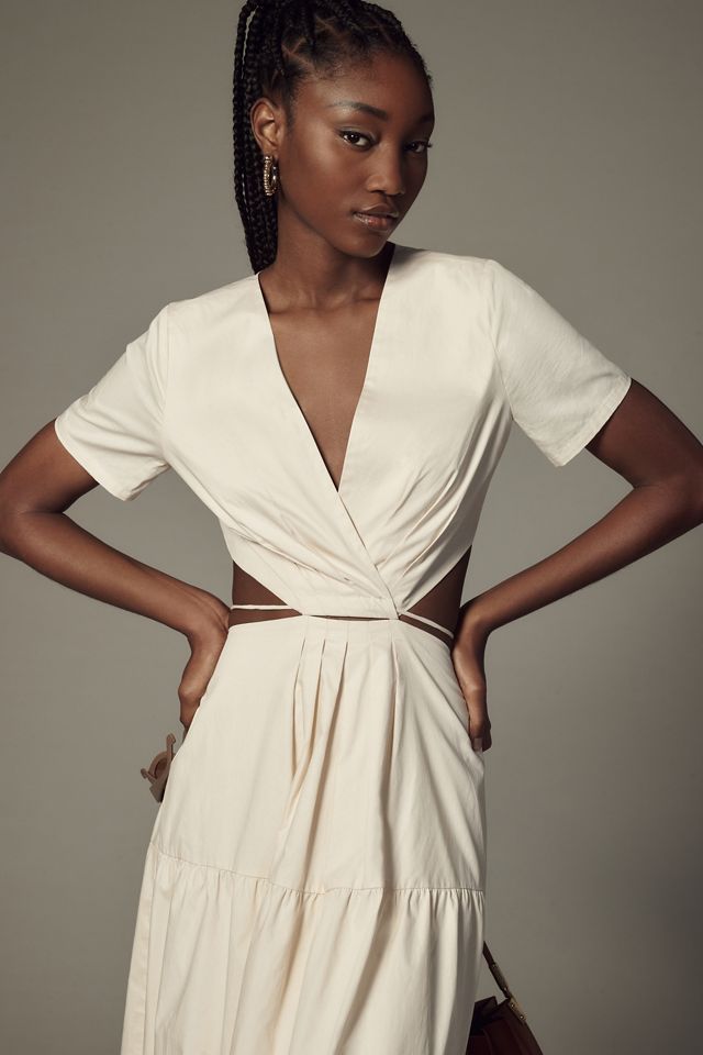moon river asymmetrical cutout dress V-Neck Tiered 100% Polyester Hand Wash plunging v neck How to Style a Color:Mustard Yellow