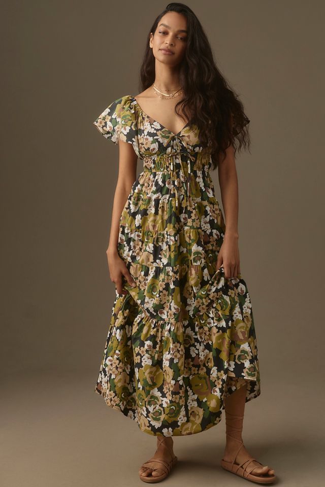 Moon River V-Neck Shirred Midi Dress #1