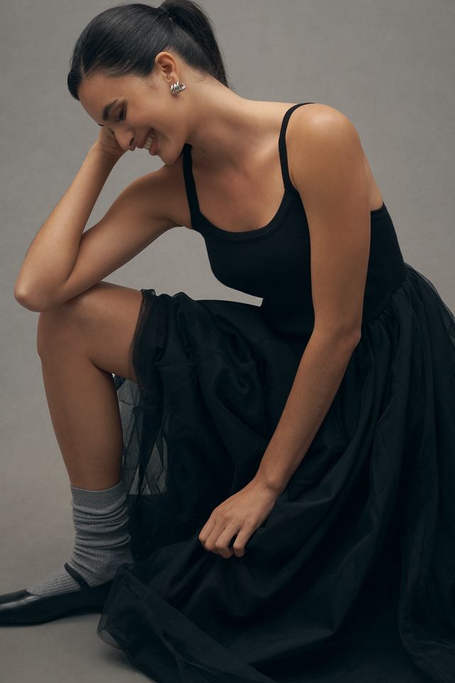 Moon River Sleeveless Tulle Twofer Midi Dress #3