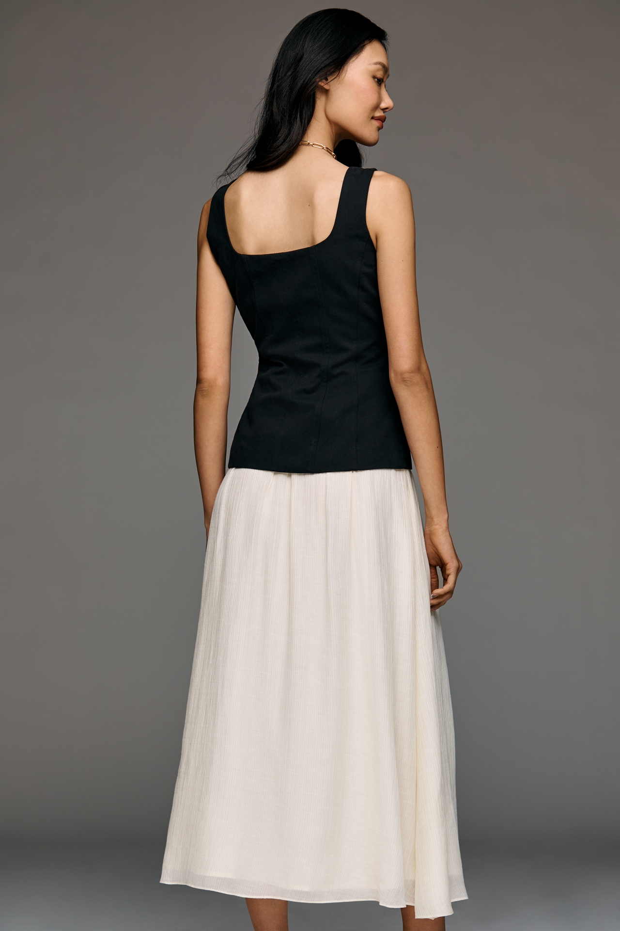 Moon River Square-Neck Vest Twofer Dress