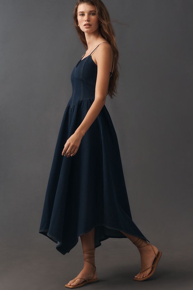 knee length dresses for ladies Anthropologie Hutch Pleated Sweetheart Midi Dress Plus Size 20 Navy New –  Finds For You main image 0