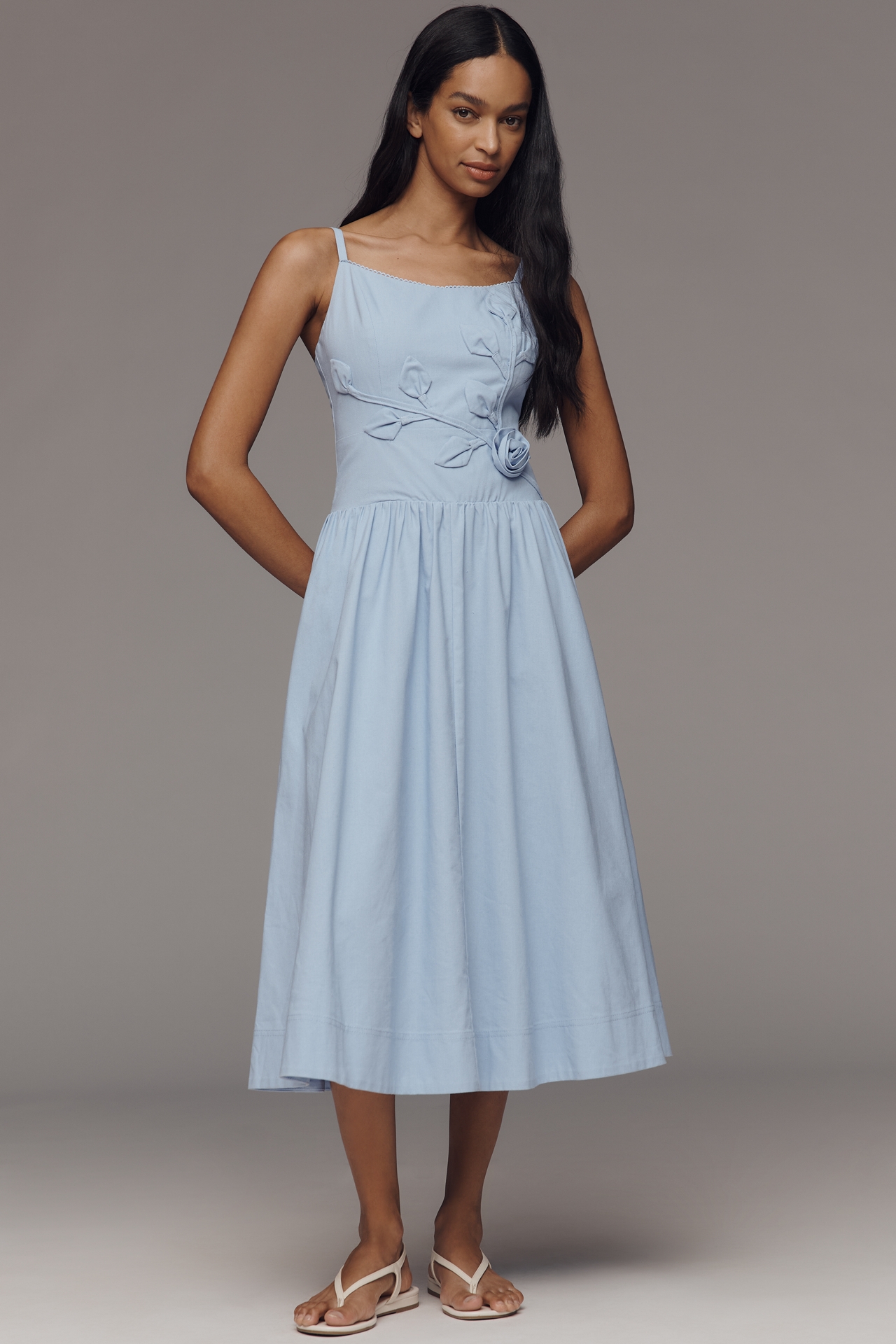 Moon River 3D Floral Sleeveless Midi Dress