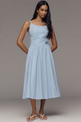 Moon River 3D Floral Sleeveless Midi Dress