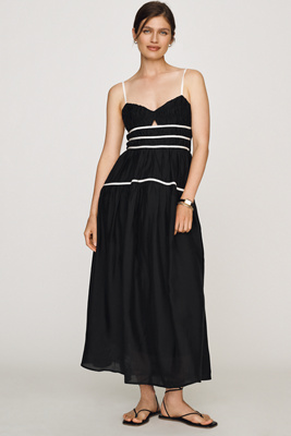 Moon River Piped Midi Dress In Black