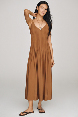 Moon River Pleated Midi Dress In Brown