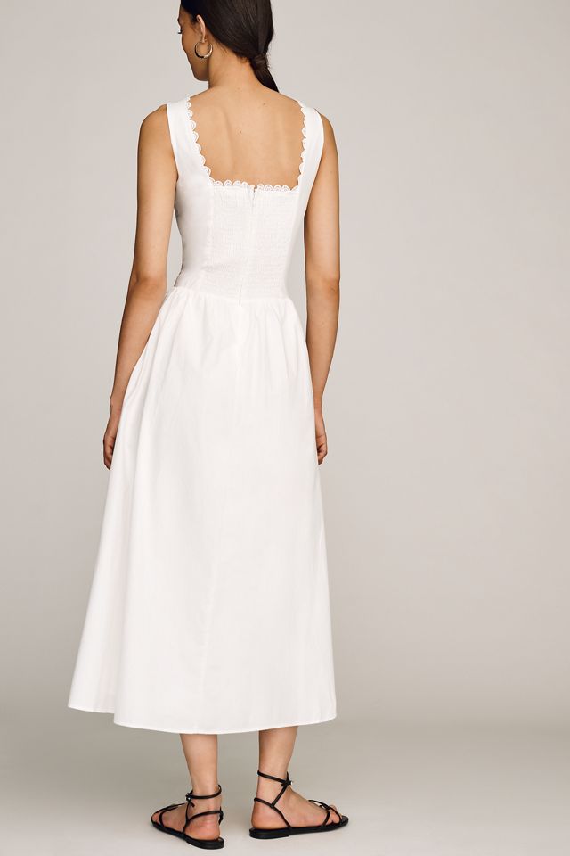 Cotton Square-Neck Midi Dress by Moon River in White, Size: Large at Anthropologie