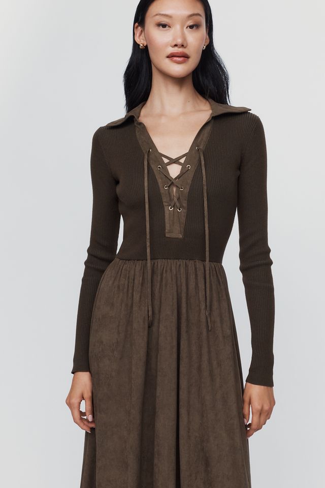 Moon River Twofer Lace Up Midi Dress #3