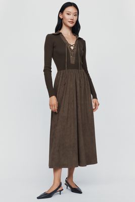Moon River Twofer Lace Up Midi Dress