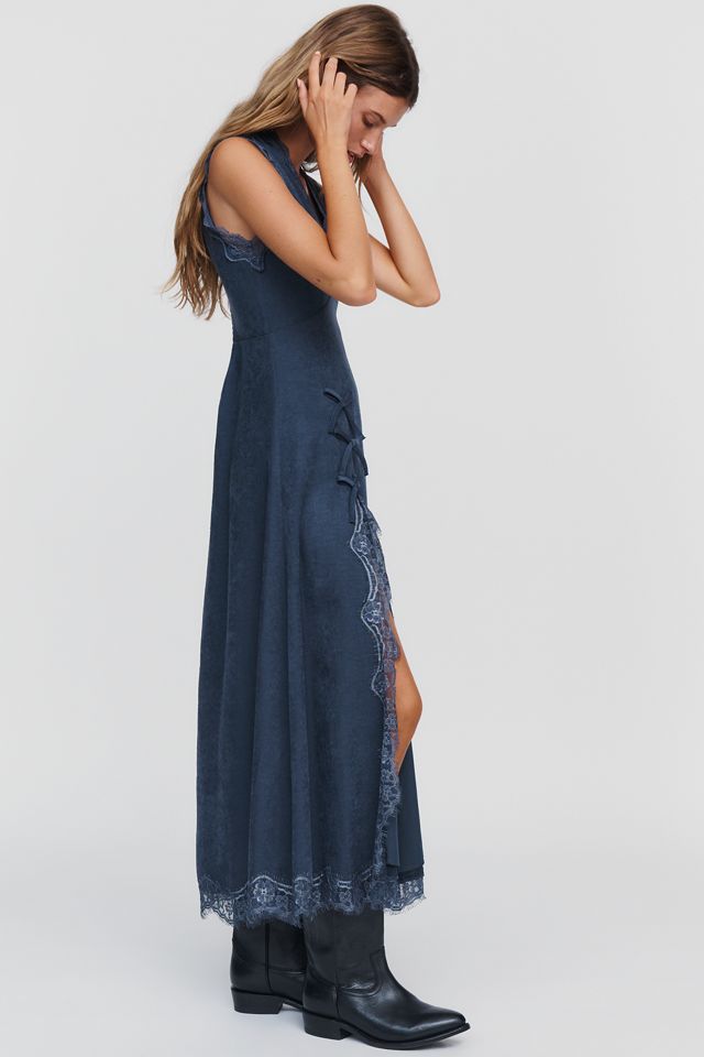 Moon River Faux-Suede Lace-Trim Midi Dress #2