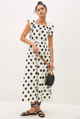 anthropologie green polka dot dress