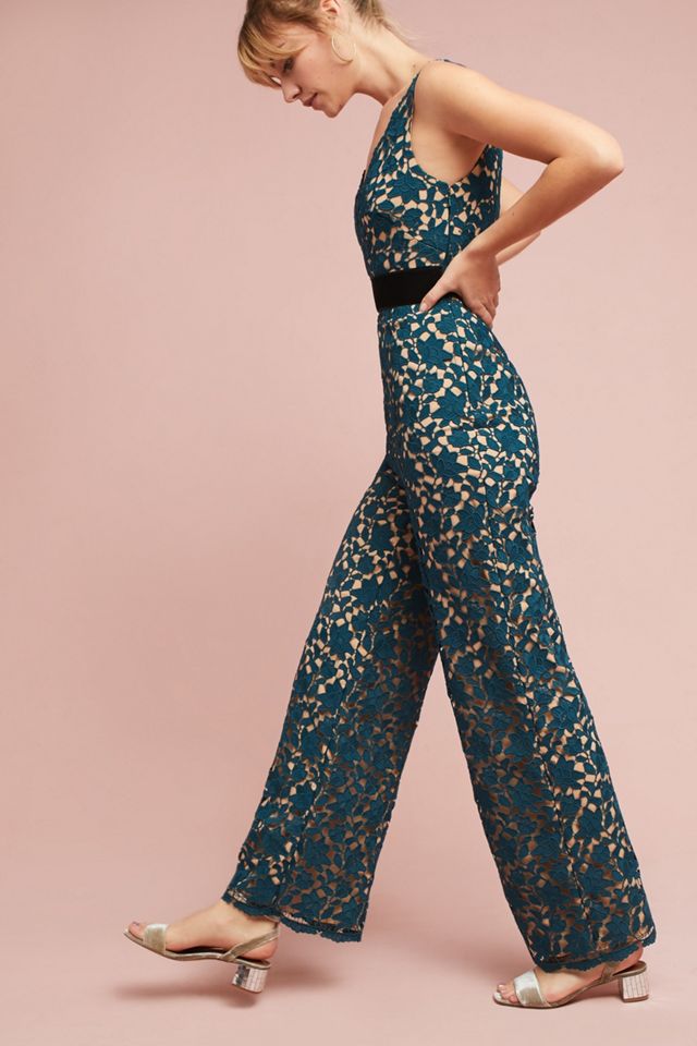 ML Monique Lhuillier Lace V-Neck Jumpsuit