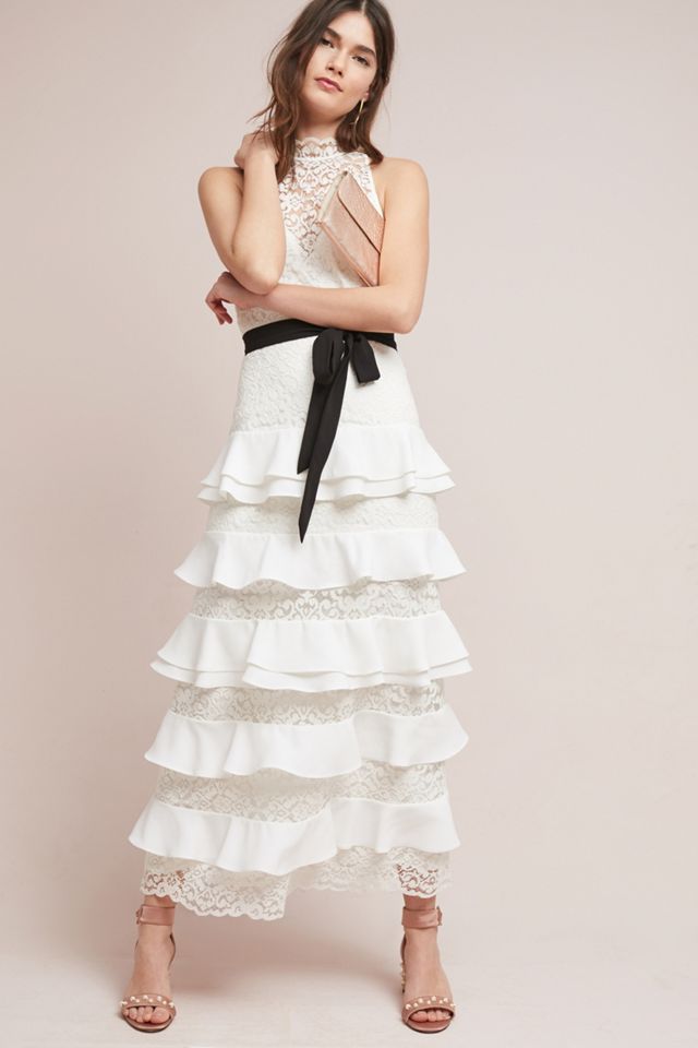 ML Monique Lhuillier Ruffled Maxi Dress